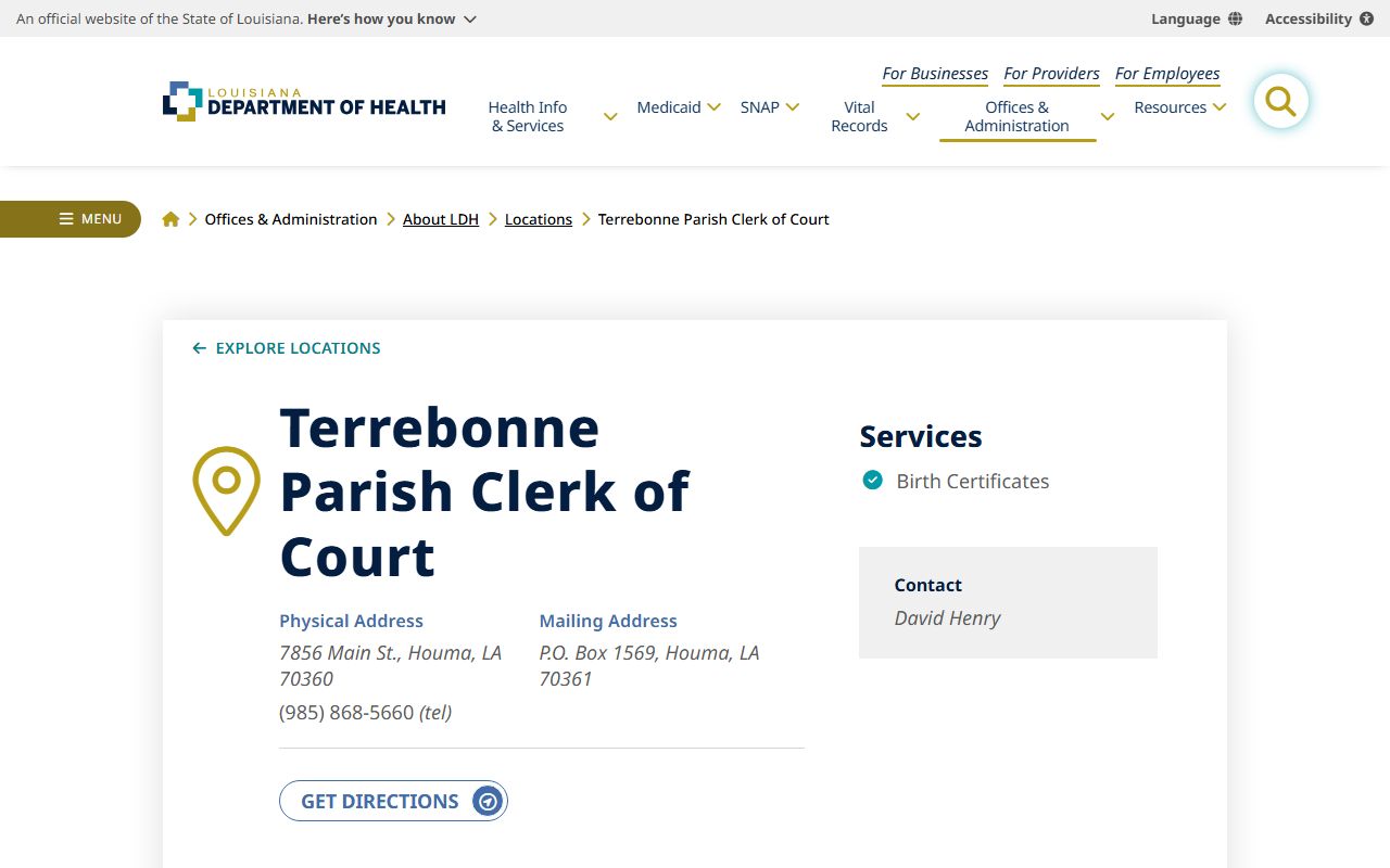 Terrebonne Parish court dockets Clerk directory record routing