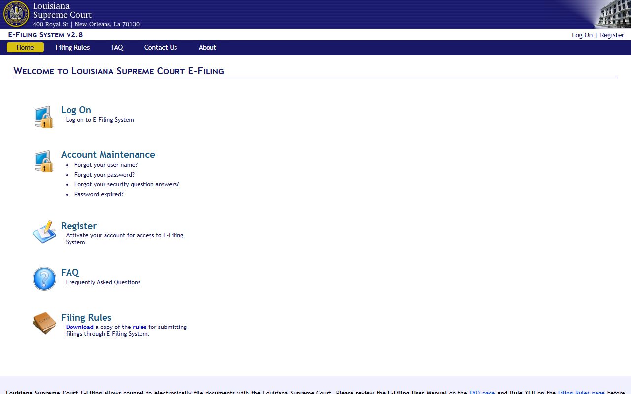Terrebonne Parish court dockets Louisiana Supreme Court e-filing portal