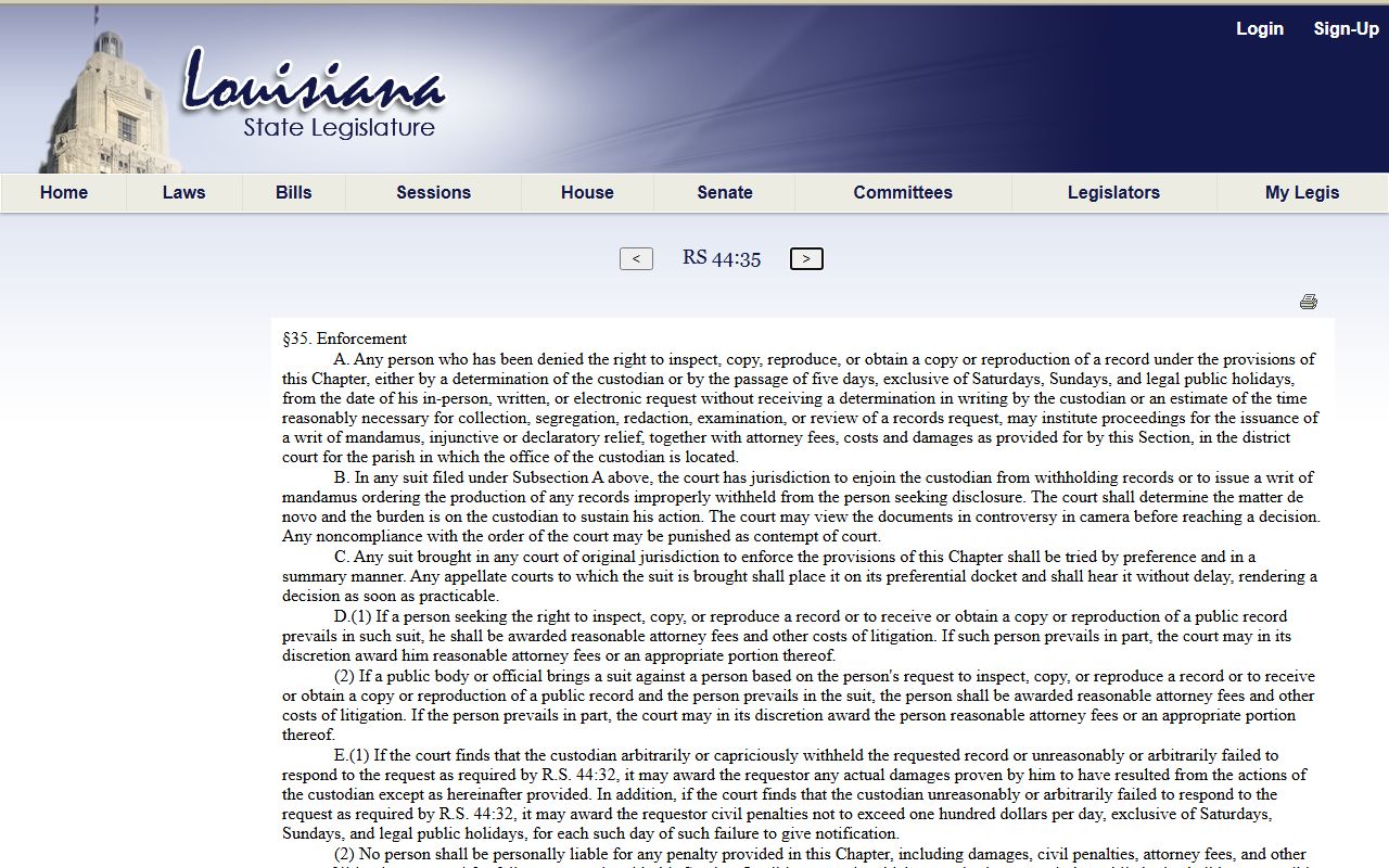 Terrebonne Parish court records Louisiana availability response law