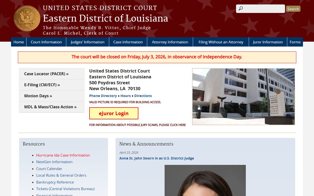 Terrebonne Parish criminal court records Eastern District of Louisiana