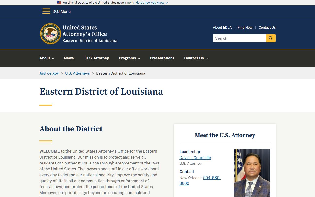 Terrebonne Parish criminal court records U.S. Attorney Eastern District of Louisiana