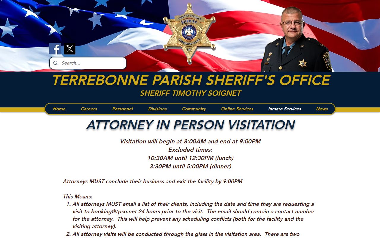 Terrebonne Parish inmate records TPSO attorney visitation rules