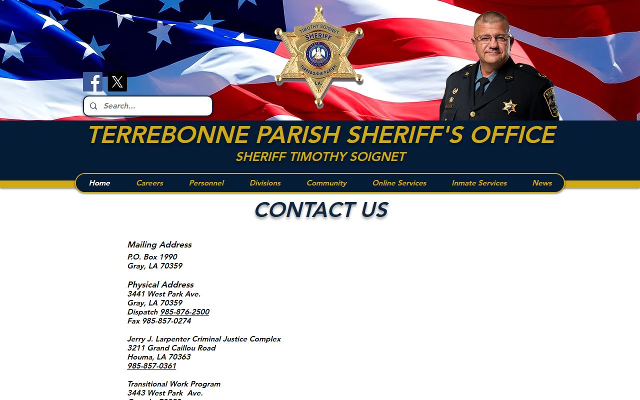 Terrebonne Parish inmate records TPSO contact page